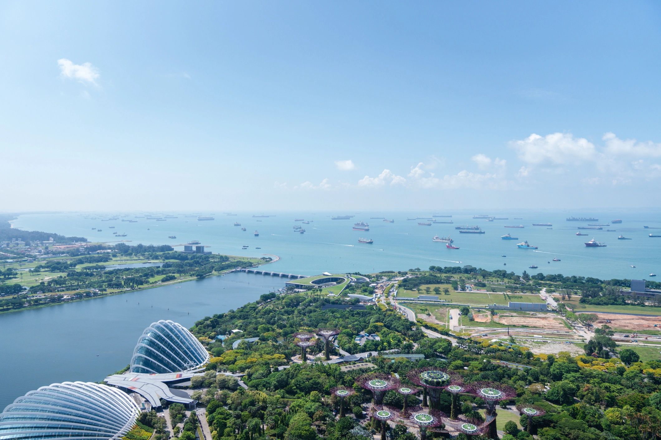 Ships in the Singapore Strait near the coastline